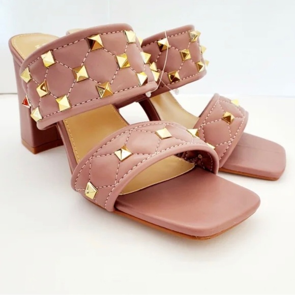 NICOLE MILLER Block Square-toe Studded Heel In Blush - Picture 3 of 11